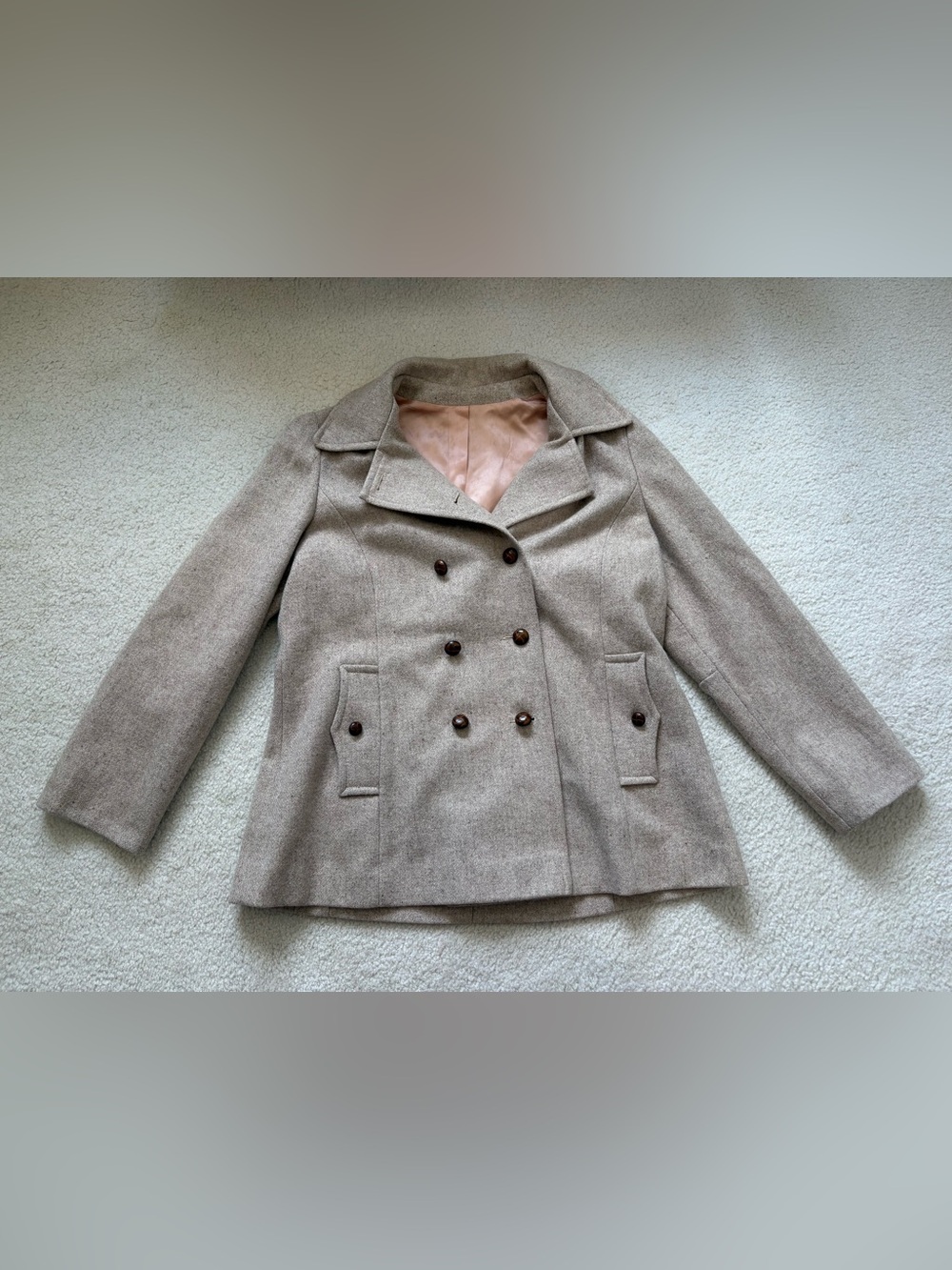 Vintage J. Jill mid-century wool blend double breasted nude peacoat sz L preppy